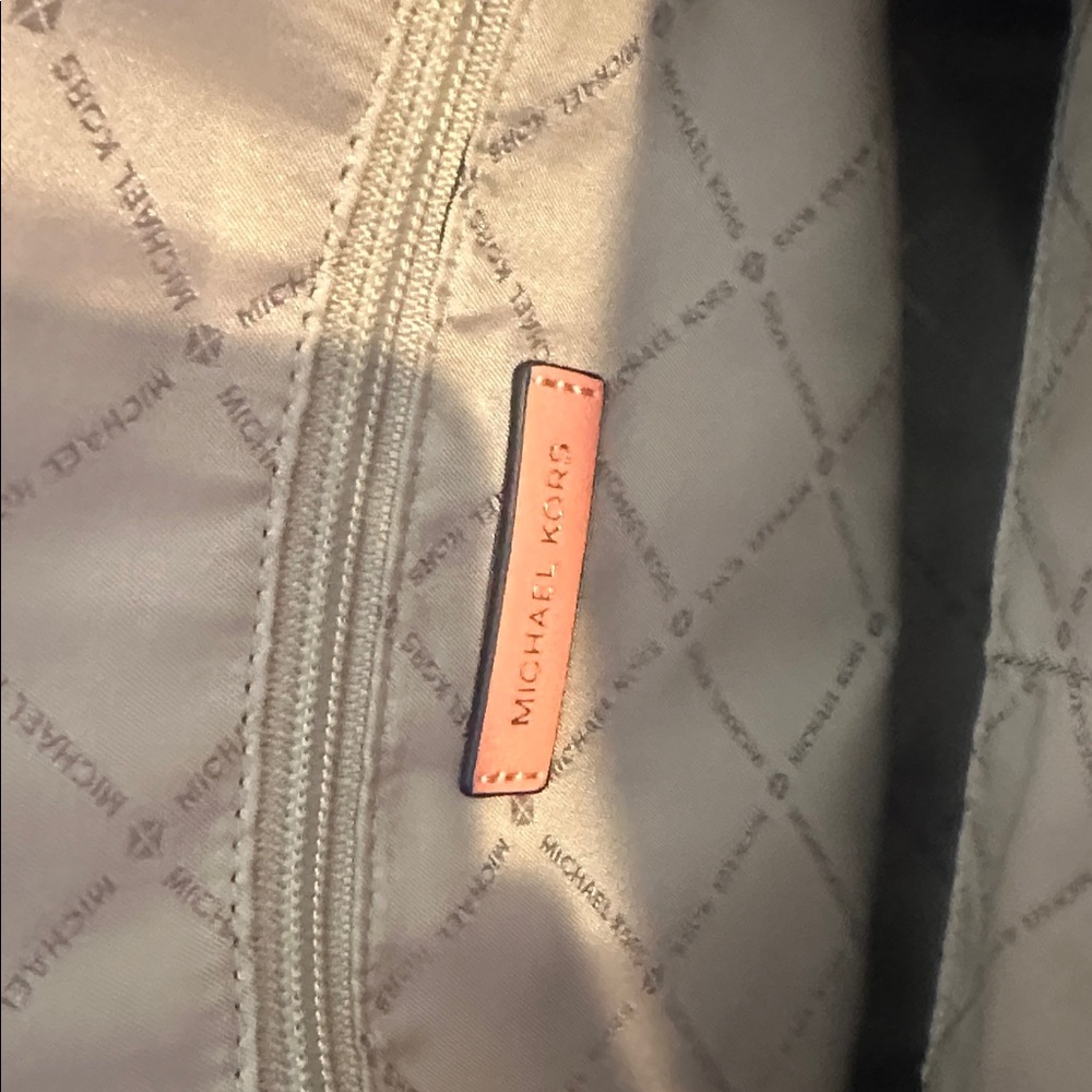 Michael Kors Coral and White MK Logo Tote - Picture 4 of 6